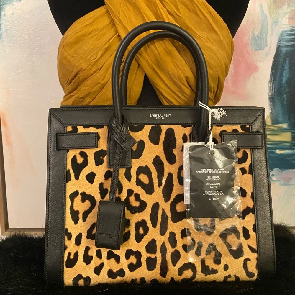 Saint Laurent Paris/Animal Print /Small Sac De Jour/Calf Hair.light brown/Black. - Picture 5 of 16